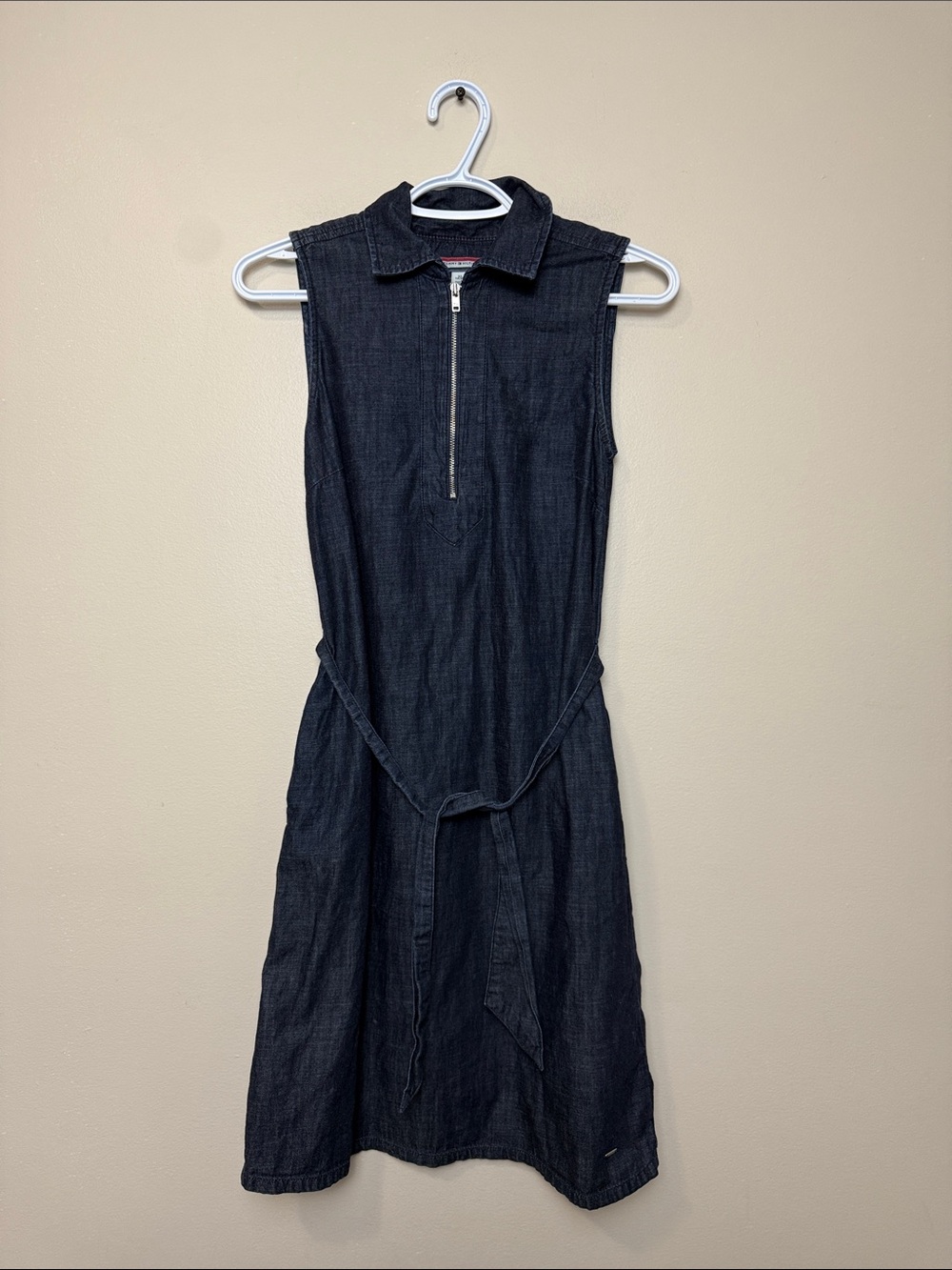 Tommy Hilfiger Dark Blue Sleeveless Denim Midi Dress with Zip size XS